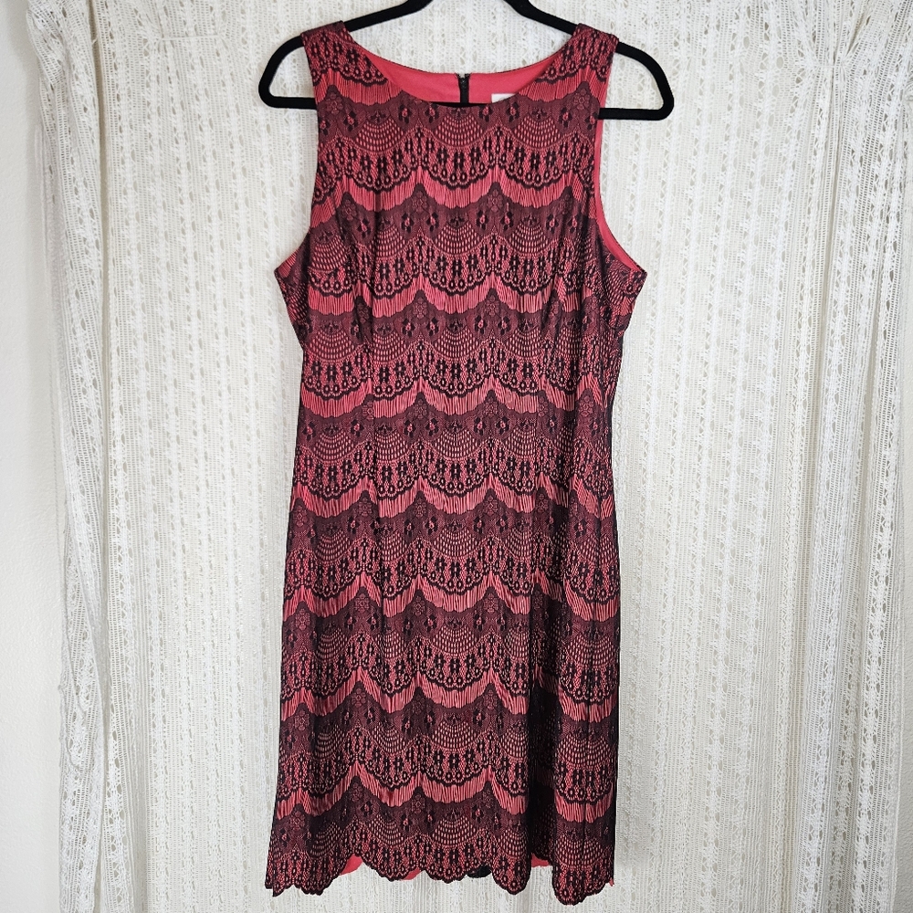 Jessica Simpson Lace Overlay Sleeveless Dress Red Black Size 12
